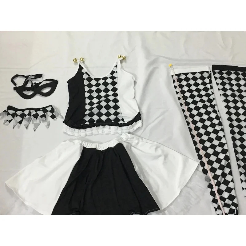 ชุดคอสเพลย์ตัวตลกสำหรับผู้ใหญ่ชุดคอสตูมแนวละครสัตว์สีดำสีขาวลายตารางสำหรับผู้หญิงเทศกาลฮาโลวีนเทศกาลแฟนซีแต่งตัวงานปาร์ตี้หน้ากาก