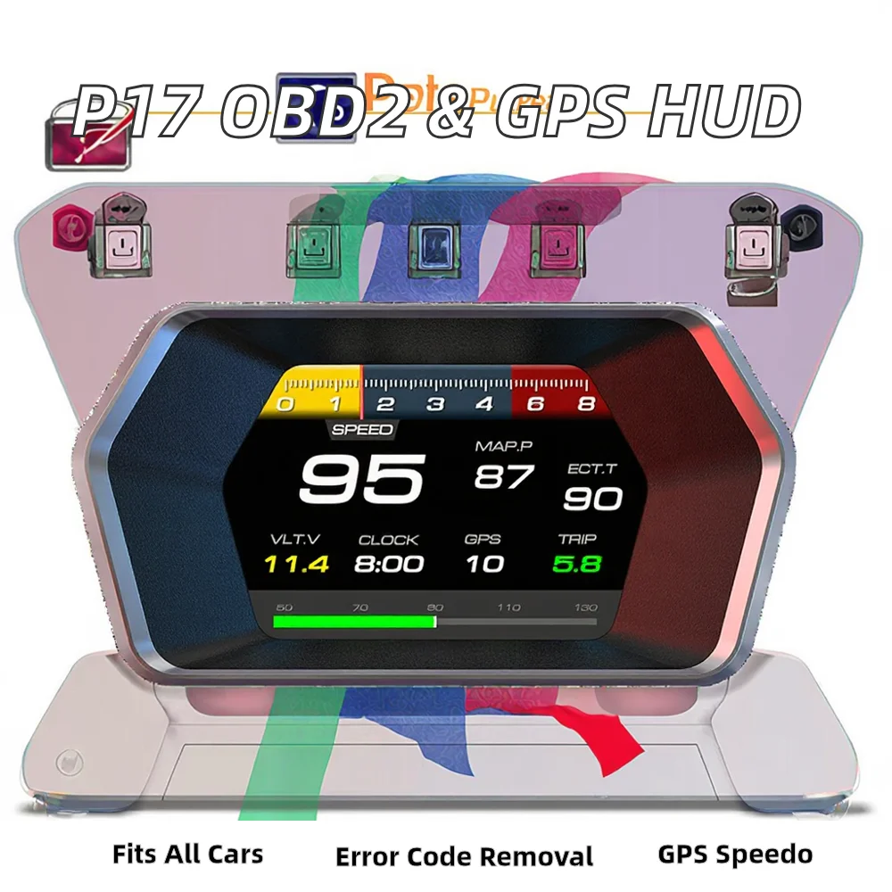 New OBD2 Diagnostic Tools P17 GPS Speedometer Faulty Code Elimination LCD Screen HUD Auto Electronics 1 Year
