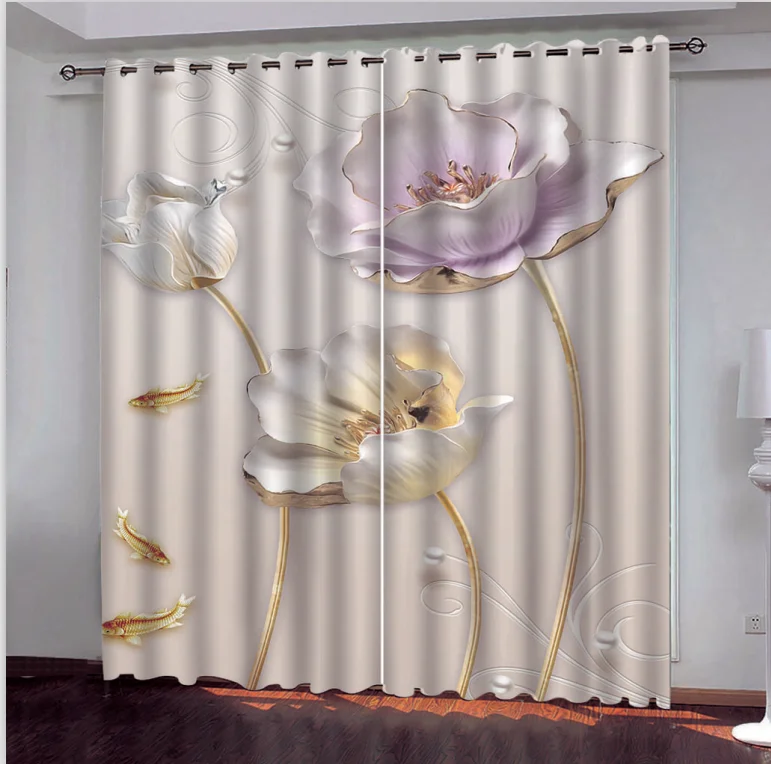 relief curtains photo Blackout Window Drapes Luxury 3D Curtains For Living room purple Magnolia curtains