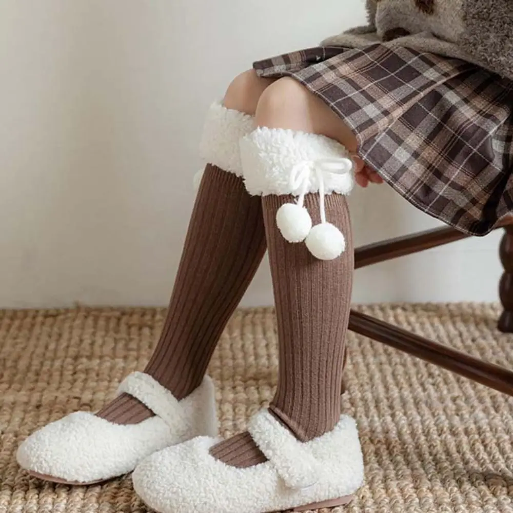 

Harajuku Long Tube Sock Lamb Wool Stocking Autumn&Winter Korean Style Plush Hosiery Cotton Cloth Accessories Bow Socks Kid