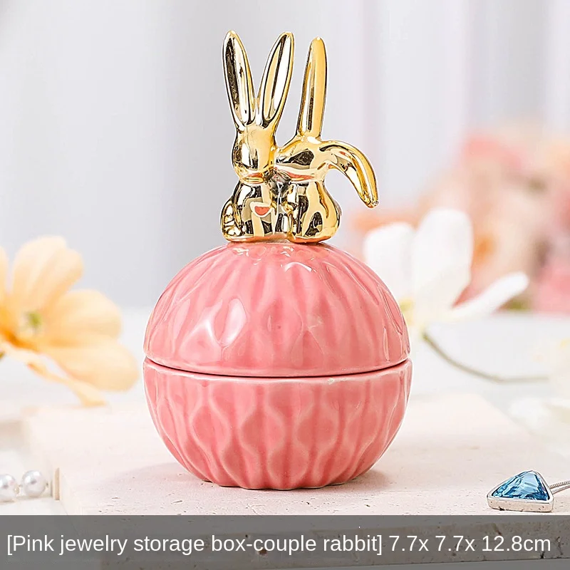 Nordic Pink Diamond Ceramic Storage Jar Home Jewelry Ring Jar Wedding Candy Box Gift Box Living Room Table Ornaments Decoration