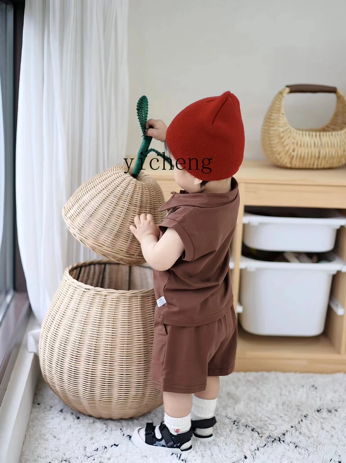 Tqh Rattan Storage Basket with Lid Small Mushroom Apple Basket Children's Simulation Toy Storage Basket