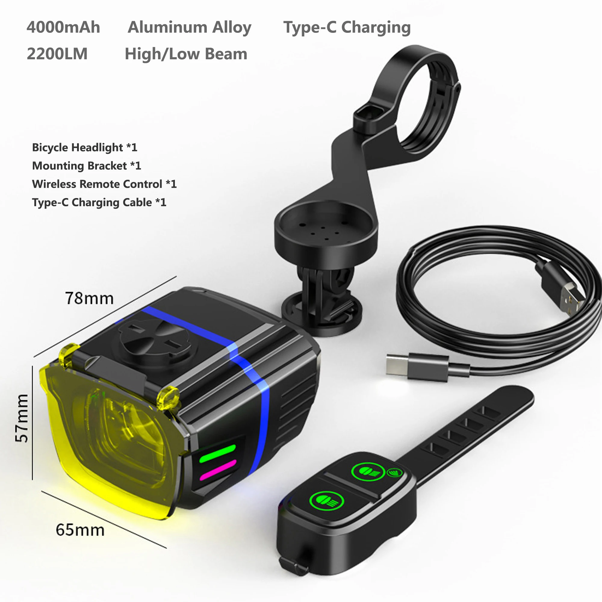 Wireless Remote Hoisting Bike Light 2200 Lumens Lifting Front 2-Color Light Mountain Bike Road Cycling Headlights Cycling