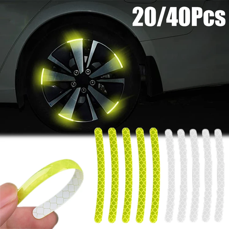 20/40Pcs Car Wheel Hub Reflective Sticker Set car Motorcycle Stripe Tape Decorative Stickers Car Decal Auto Exterior Accessories