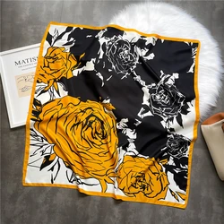 Design Luxury Brand New Twill Silk Scarf for Women Flowers Hijab Bandana Fashion 90cm Square Spring Shawl Wraps Echarpe Foulard