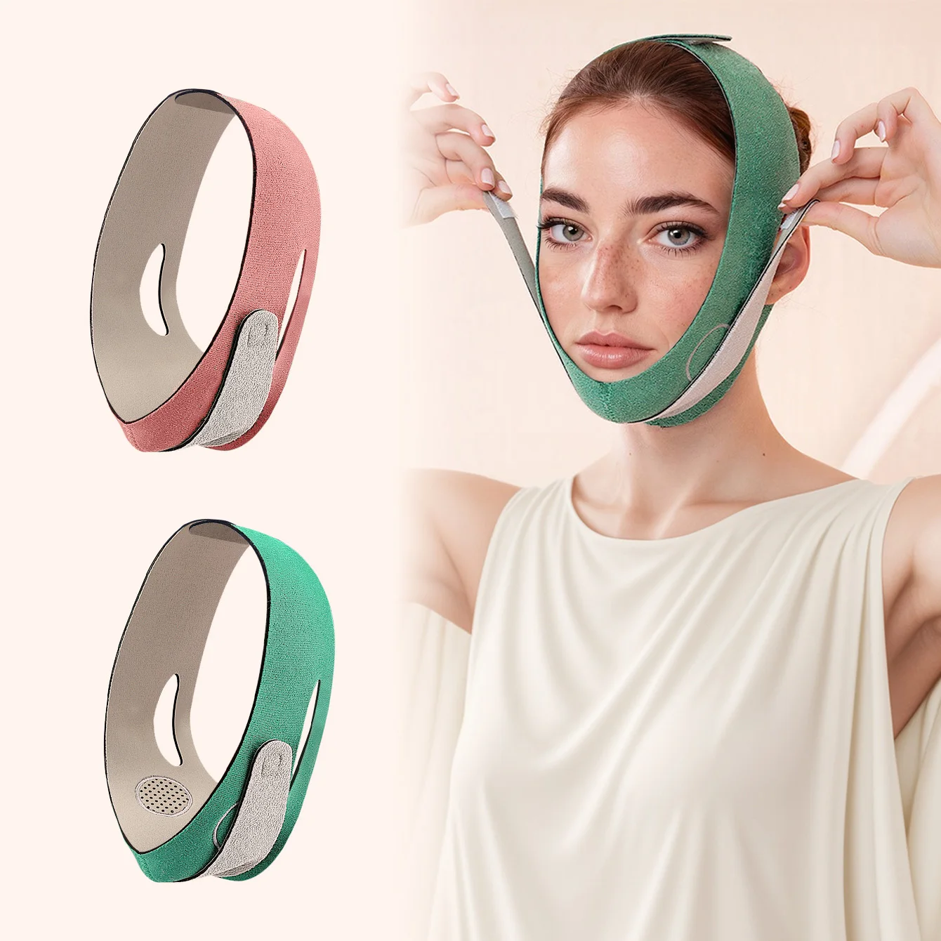 ضمادة تنحيف الوجه، قطعة واحدة باللون الأخضر للذقن المزدوجة والفك على شكل حرف V لشد الوجه وحزام الوجه للاستخدام اليومي #1