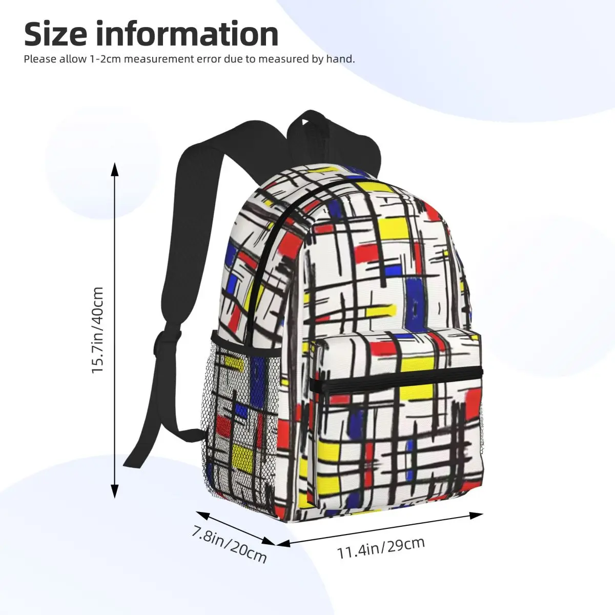 Piet Mondrian Minimalist De Stijl Modern Art Student Backpack School Bag Hiking Travel Daypack Men Women Bookbag Shoulder Bags