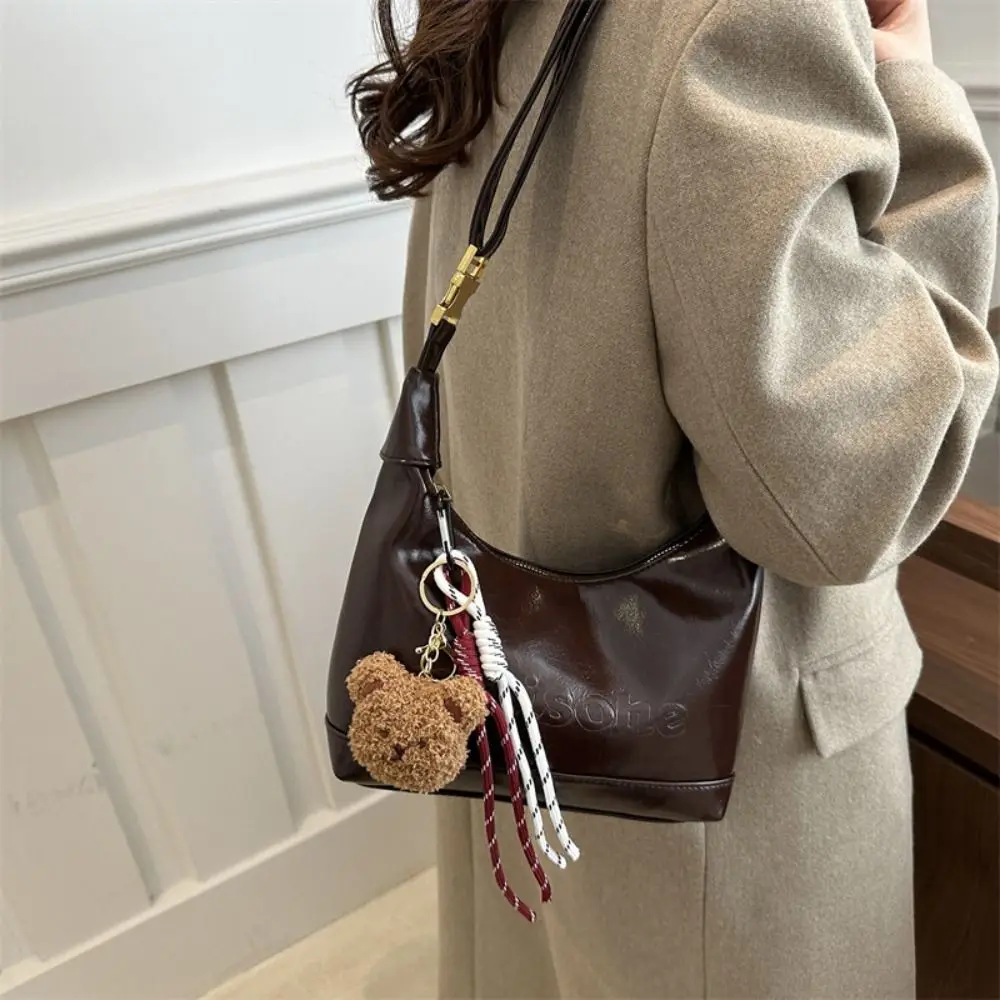 

Zipper Boston Crossbody Bag Korean Style with Pendant PU Leather Shoulder Bag Dumpling Bag Solid Color Women's Handbag Girls