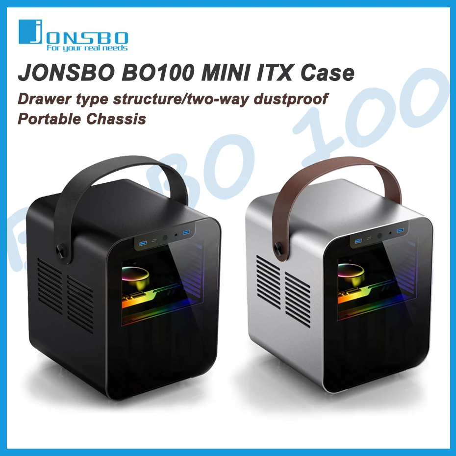 JONSBO BO 100 Mini ITX Case All Aluminum Storage All-In-One Side Tempered Glass Suitcase Portable Computer Chassis