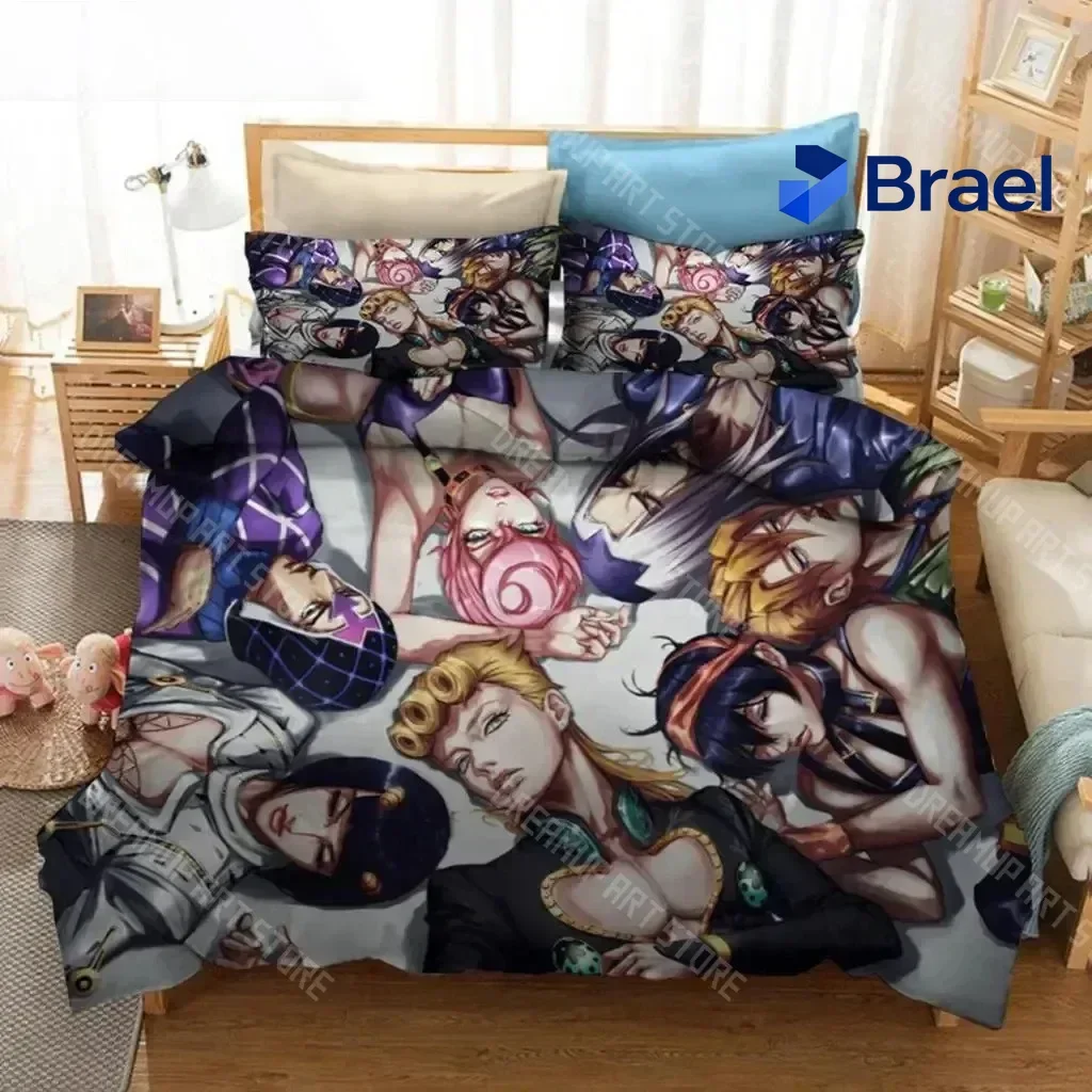 Exquisite 3D Print Anime JoJo Bizarre Adventure Jotaro Kujo Bedding Set Boys Girls Twin Queen Size Duvet Cover Pillowcase Bed Ki