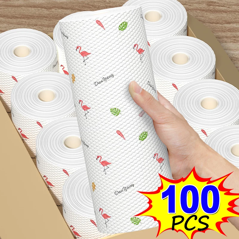 100/50pcs/roll Cleaning Cloths Abrasion-resistant Resistant Rags Disposable Towels Home Kitchen Pot Dish Oil-free Cleaner Wipes