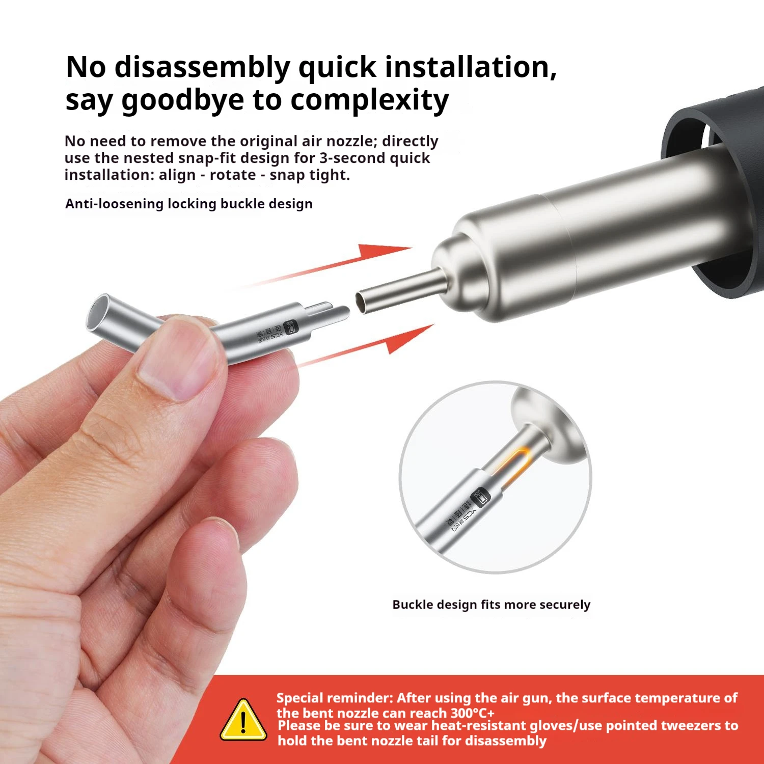 YCS Curved Hot Air Gun Nozzles Set 5/6/8/10 MM Unobstructed View Quick Release for Microscopes CPU PCB Desoldering Repair Tools