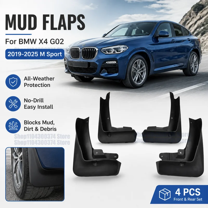 For BMW X4 G02 (2019-2025) M Sport Mud Guard Flap Set Dirty Splash Guard Fender Flares Front Rear Accessories