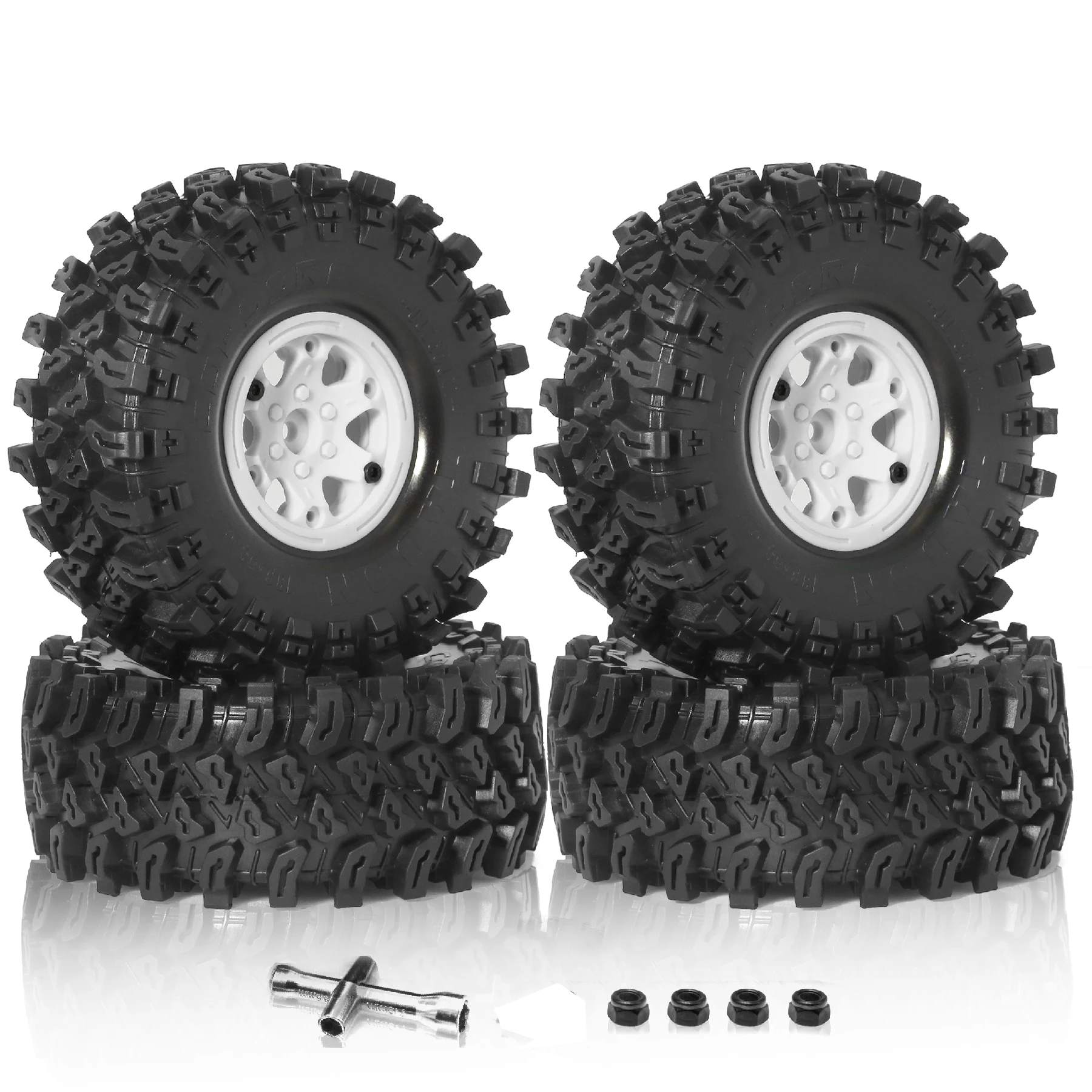 2.2 ビードロック ホイールとタイヤ セット (4 個) プラスチック ホイール オール タイヤ タイヤ。1/10 クローラー車軸 SCX10 90047 D90 TF2 CC01 TRX4 用