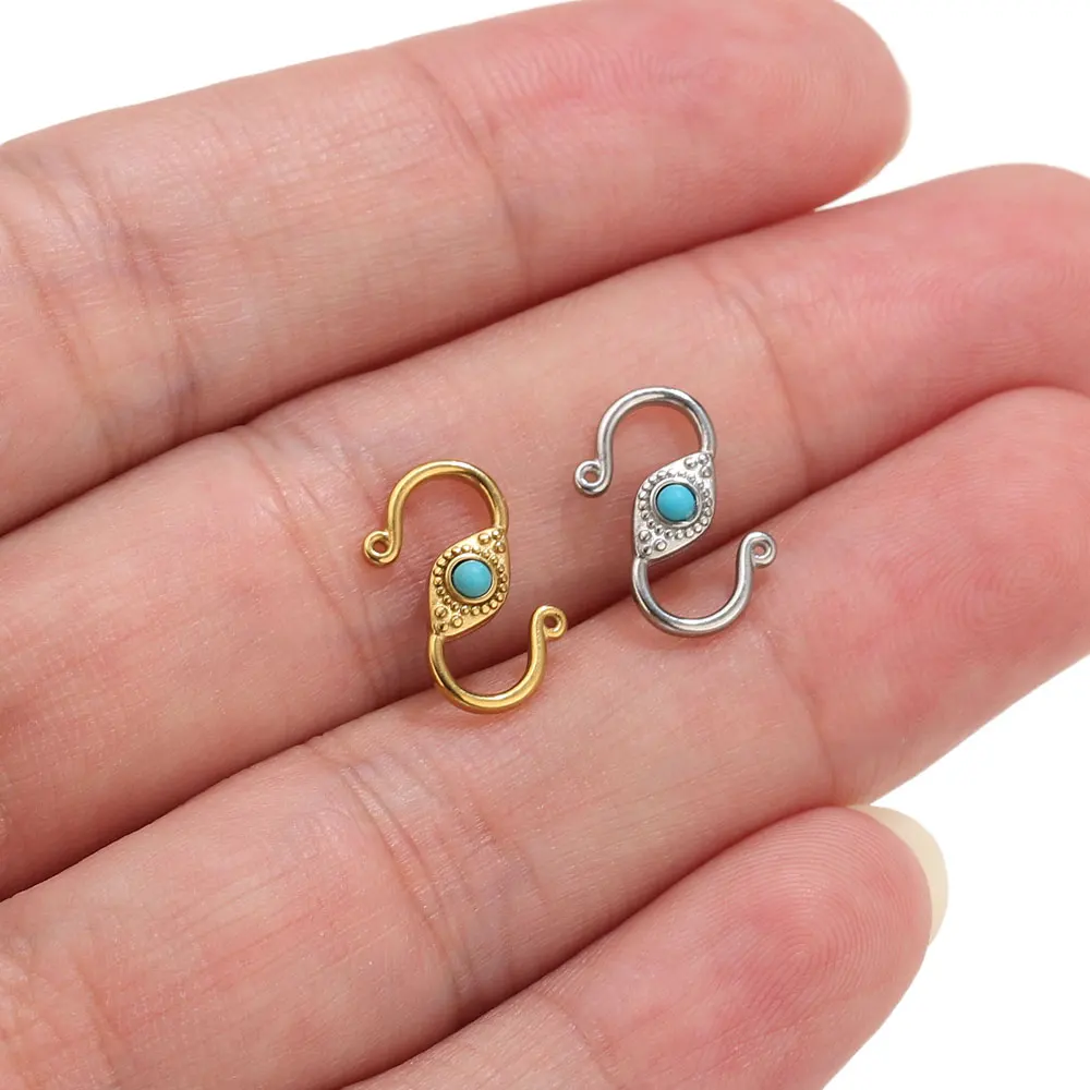 6pcs Stainless Steel Natural Stone S-type Clasps Connectors For Jewelry Makings Findings DIY Eye Clasp Jewelry Material Parts