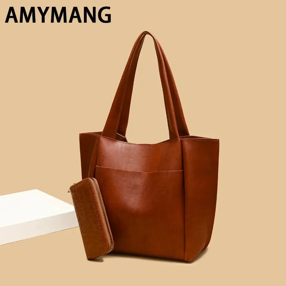 

Oversized Composite Bag for Women Designer Luxury Soft PU Leather Shoulder Shopper Bags Female Vintage Large Capacity Tote Bag