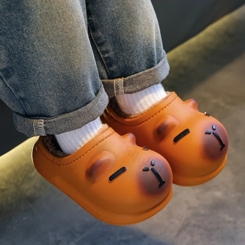 

Capybara Children Slippers Cute 2025 Winter Outdoors Cotton Slippers Warm Comfortable Indoor Cartoon Plush Floor Home Slippers