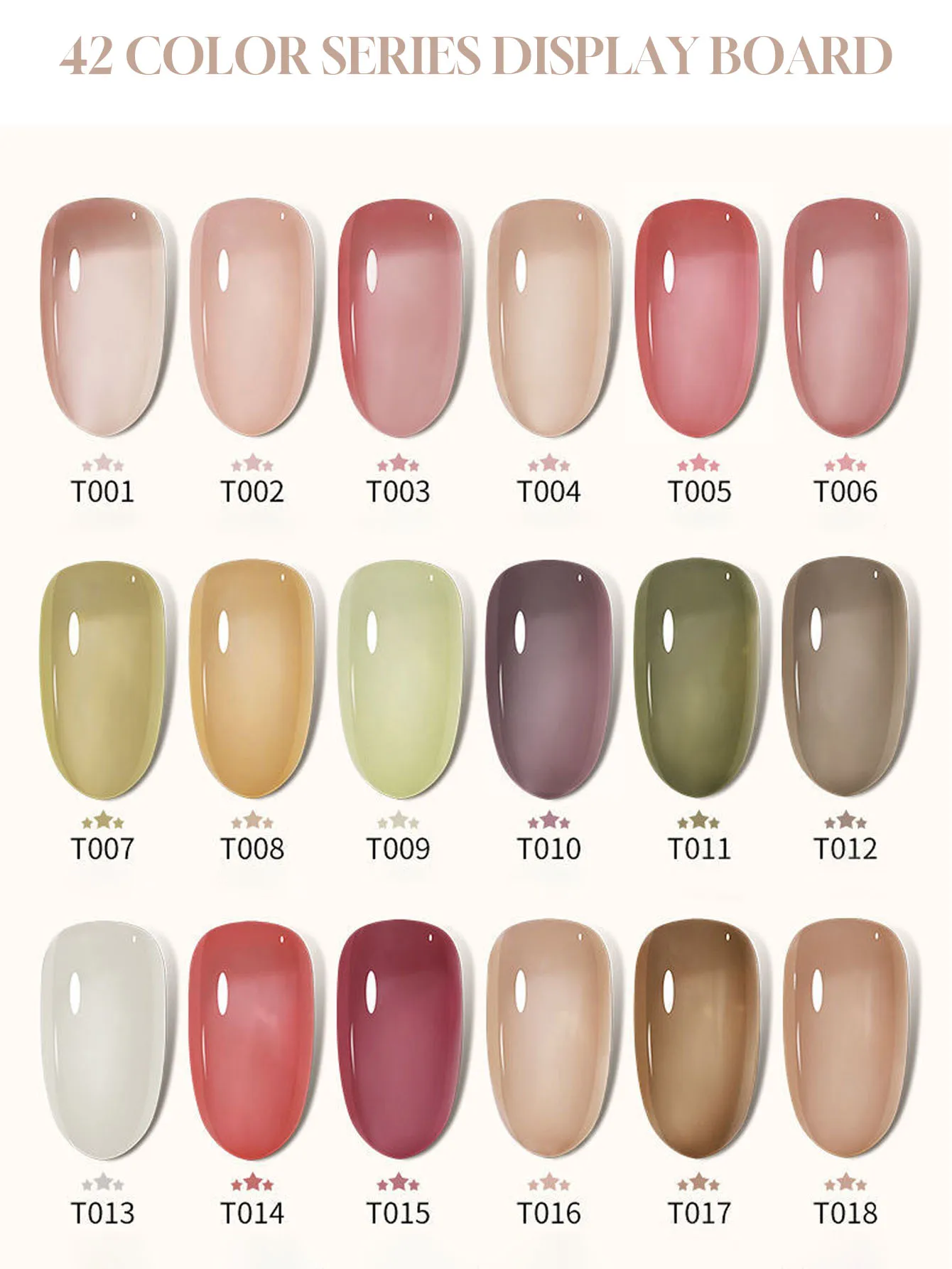 Lasts28days 42PCS 2026New Nail Art Fashion Phototherapy Ice Transparent Jade Nude Pink Base Color Gel, Glossy Nail Polish Gel,