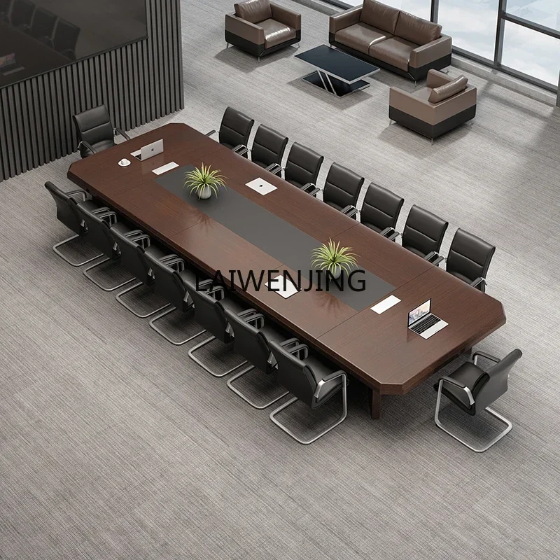 

MJY multi-person meeting walnut long solid wood leather company training rectangular table