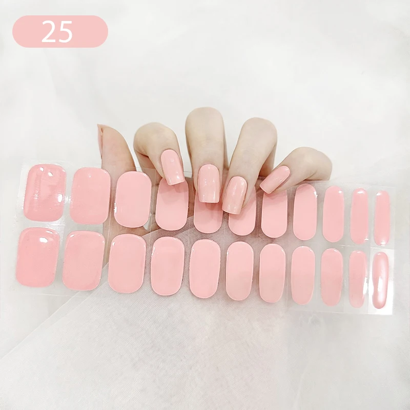 22Tips Shell Nude Semi-cured Gel Nail Strips Colorful Auroras Jelly Glitter Full Cover Nail Gel Sticker Wraps Manicure Press on