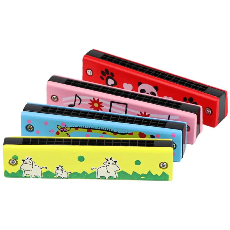 Children's wooden painted harmonica wooden parent-child new strange educational early education toy cartoon 16-hole harmonica