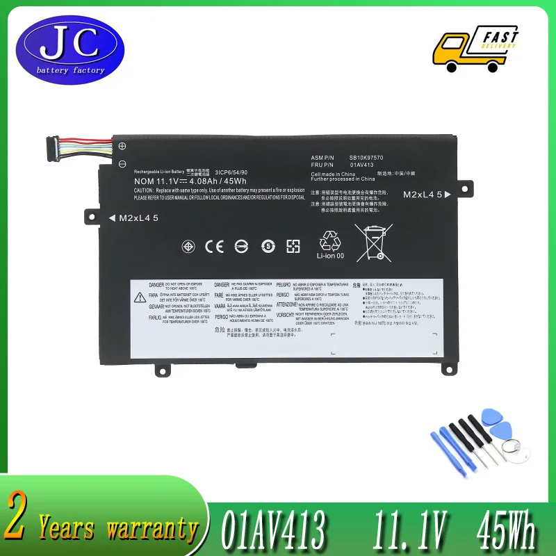 

JCLJF new 01AV411 01AV412 01AV413 Laptop Battery For Lenovo ThinkPad E470 E470C E475 SB10K97568 SB10K97569 SB10K97570 4.08Ah