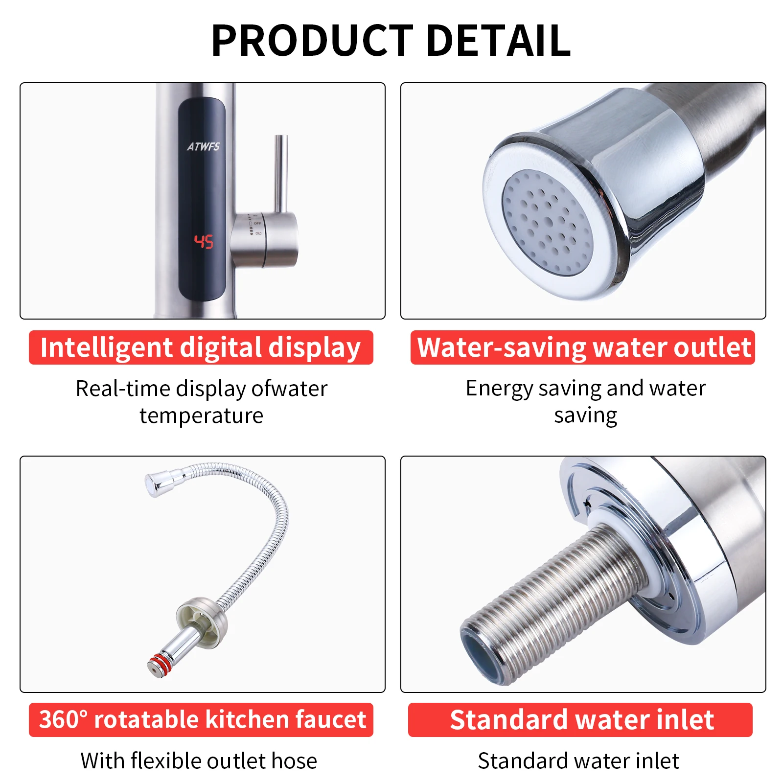 Instant Water Heater Faucet Tankless Heaters Kitchen Hot Water Tap Bathroom Heating Electric 220v Stainless Steel Shell