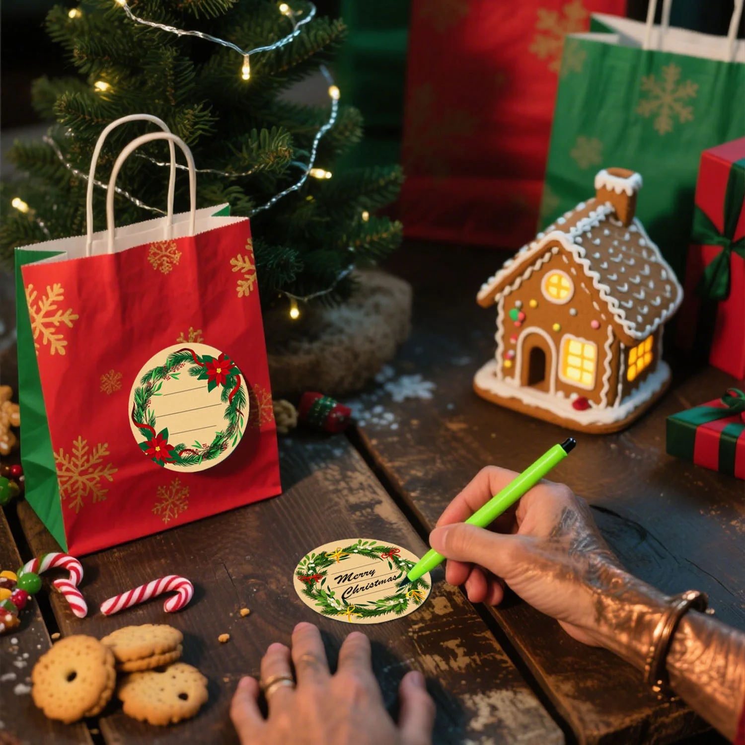 3.8 سنتيمتر كبيرة 320 ورقة/بكرة دائرية عيد الميلاد كرافت ورقة ملصق ملصقات الزخرفية DIY الخبز الختم