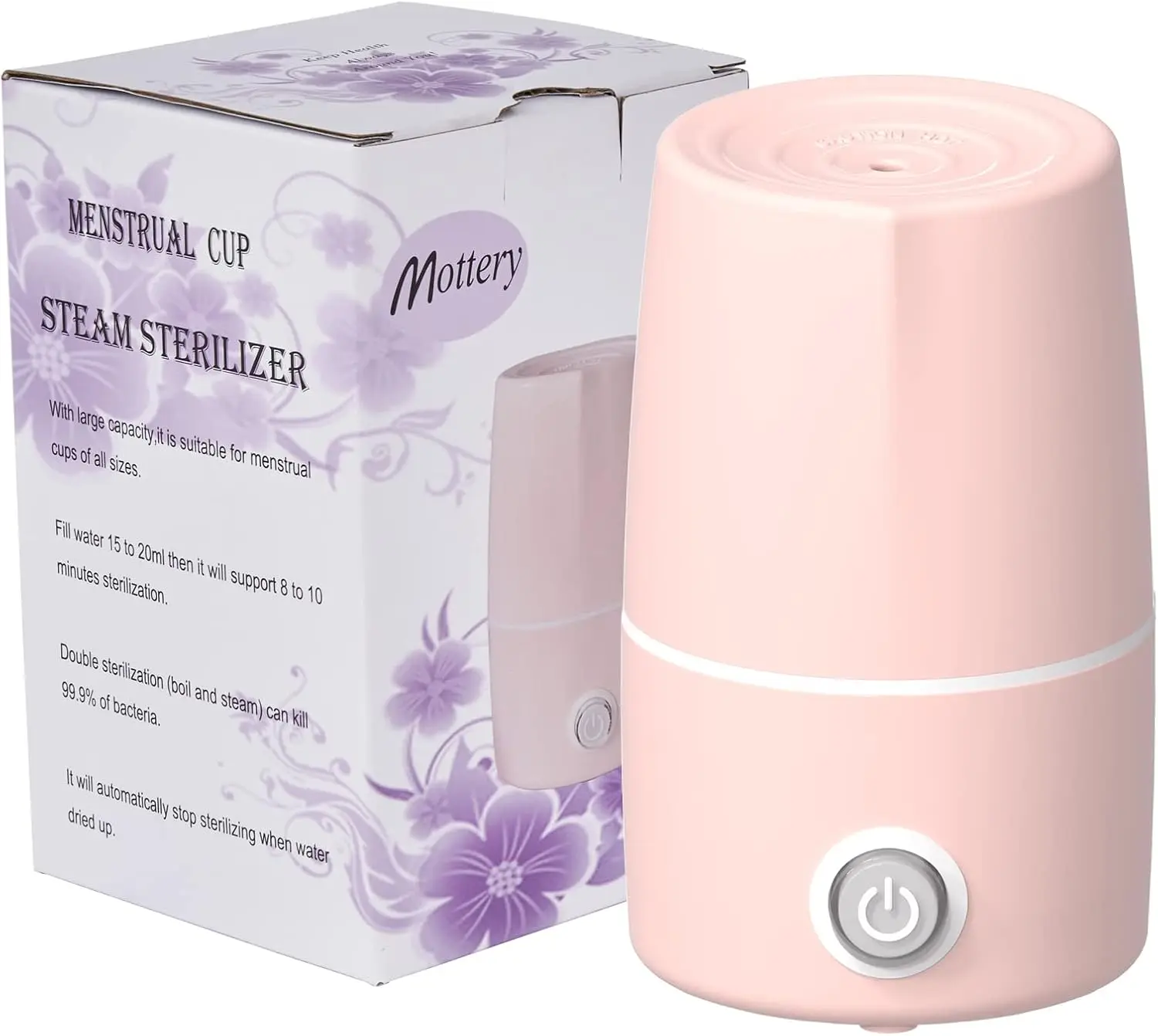 Menstrual Cup Sterilizer, Period Cup Steamer, 8-Min High Temp Wash, 99.9% Clean, Leak-Free, Pink