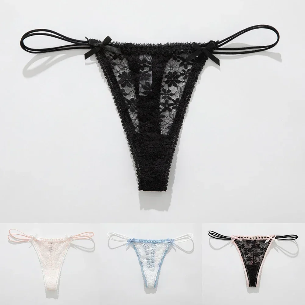 Women\'s Sexy Thong Suspender Lace Bowknot Low Rise Panties