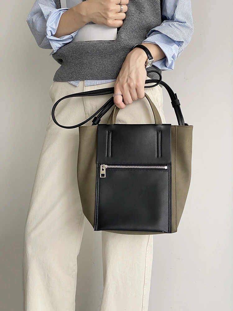 

Модная кожаная сумка-тоут Cenge, женская сумка в стиле ретро с цветовыми блоками, мягкая сумка через плечо в американском винтажном стиле