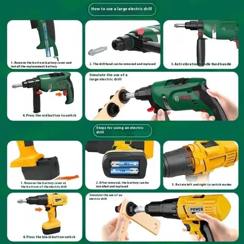 1 ensemble de Kits de vis de perceuse électrique pour tout-petits, Kit de perceuse électrique de Simulation de jouet pour enfants avec des sons réels et des outils de Construction d'action