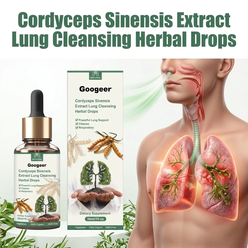 Cordyceps Sinensis Herbal Drops Ease Chest Tightness,Soothe Respiratory Discomfort,Mullein Leaf Turmeric Root Extract Blend,30ml