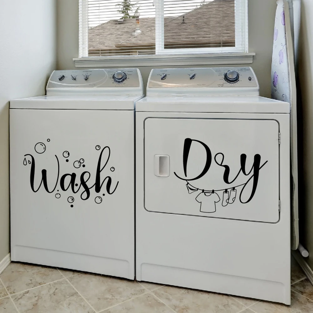 Lavado en seco, lavadora, secadora, lavandería, calcomanías artísticas de vinilo, pegatinas de tela de burbujas impermeables extraíbles, decoración del hogar para baño