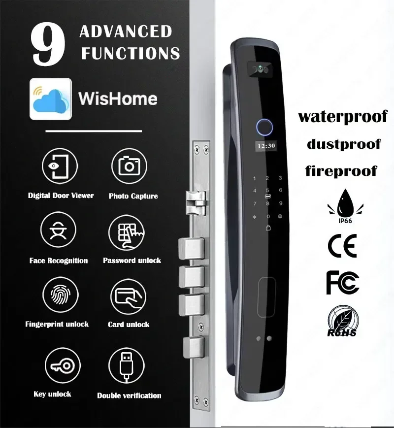 Face Recognition Camera Smart Locks Safe Outdoor Waterproof Electronic Lock Fingerprint App Wifi Remote Unlock Digital Door Lock