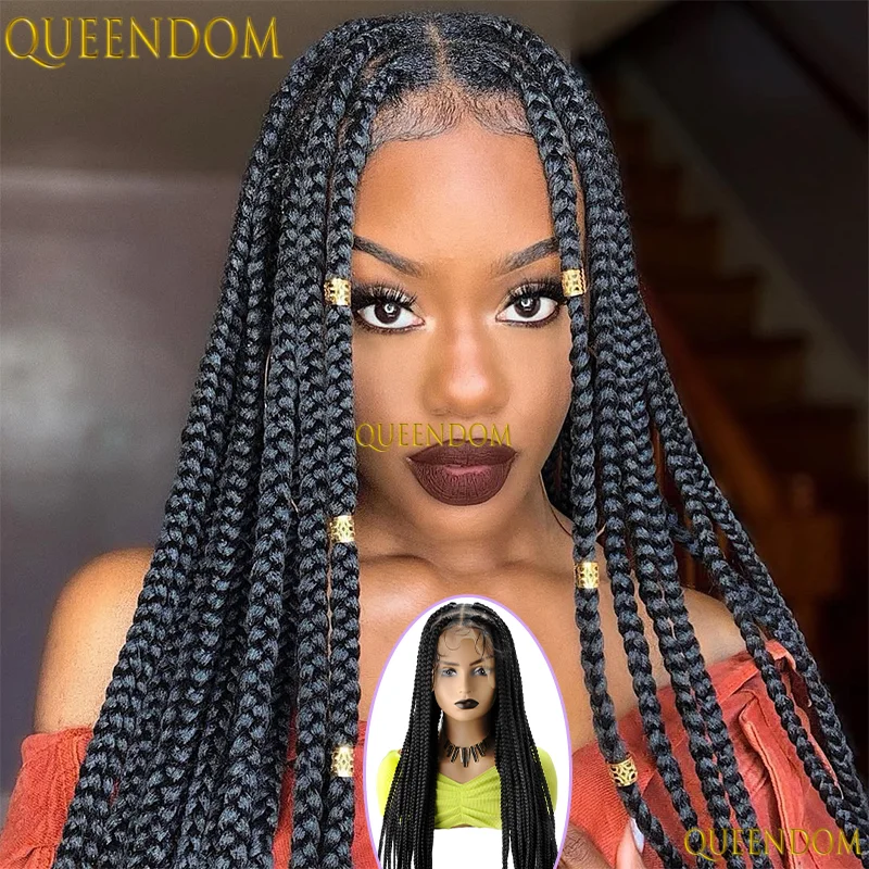 

36" Synthetic Wig Full Lace Front Wigs for Black Women Cornrow Big Square Black Wig Knotless Box Braiding Wig