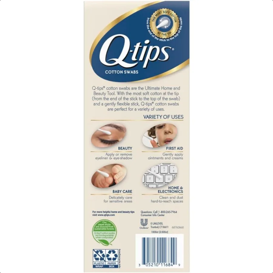 Tamponi di cotone Qtips per cure di bellezza Tampone di cotone originale realizzato con 100 cotone Confezione da 500 pezzi da 2