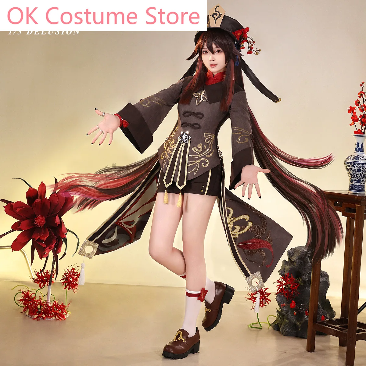 Three-point Delusion Genshin Impact Hu Tao Women Cosplay Costume Cos Game Anime Party Uniform Hallowen Play Role Clothes