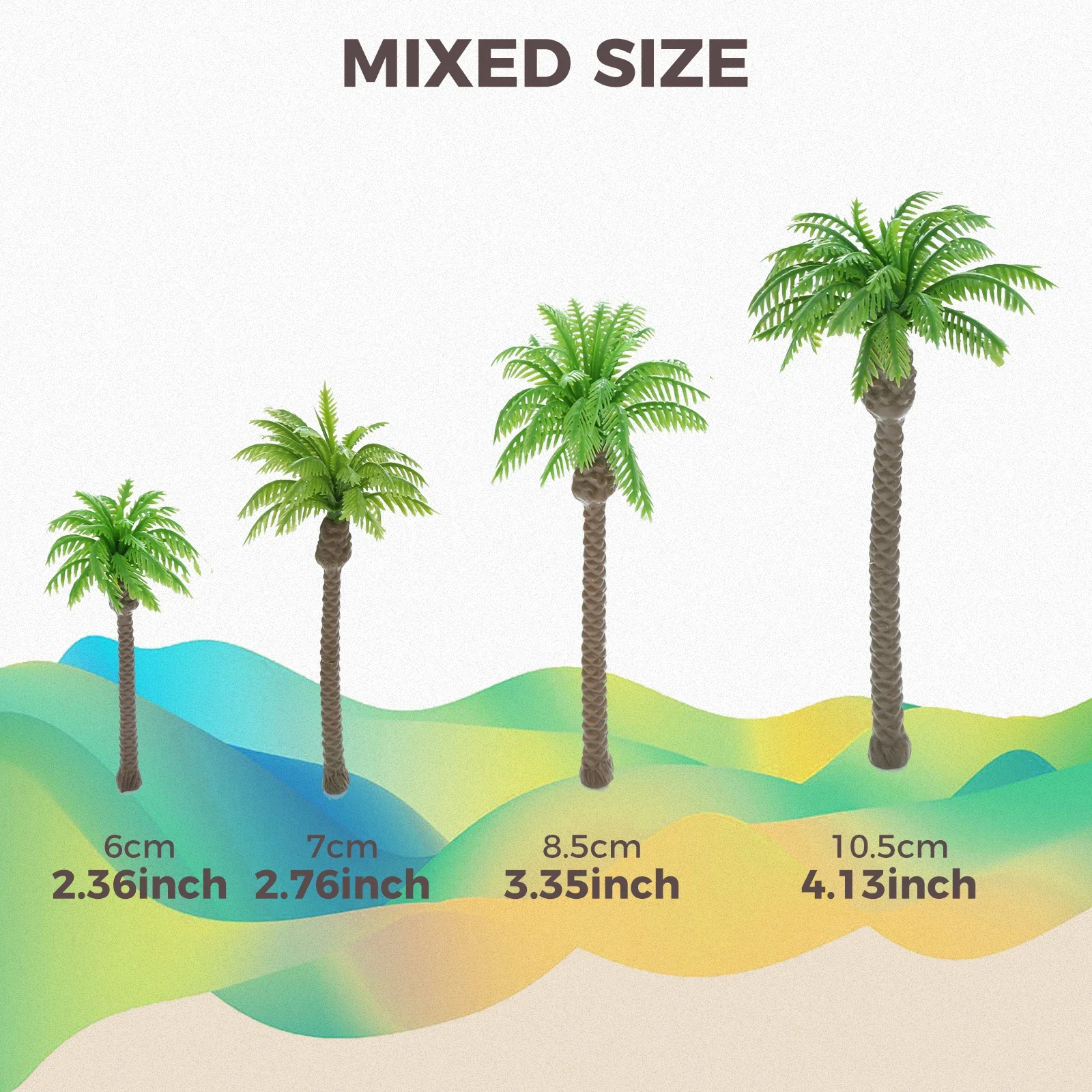 20pcs Mini Coconut Palm Model Trees 6cm/7cm/8.5cm/10.5cm Plastic Artificial Rainforest Diorama Building Railway Micro Landscape