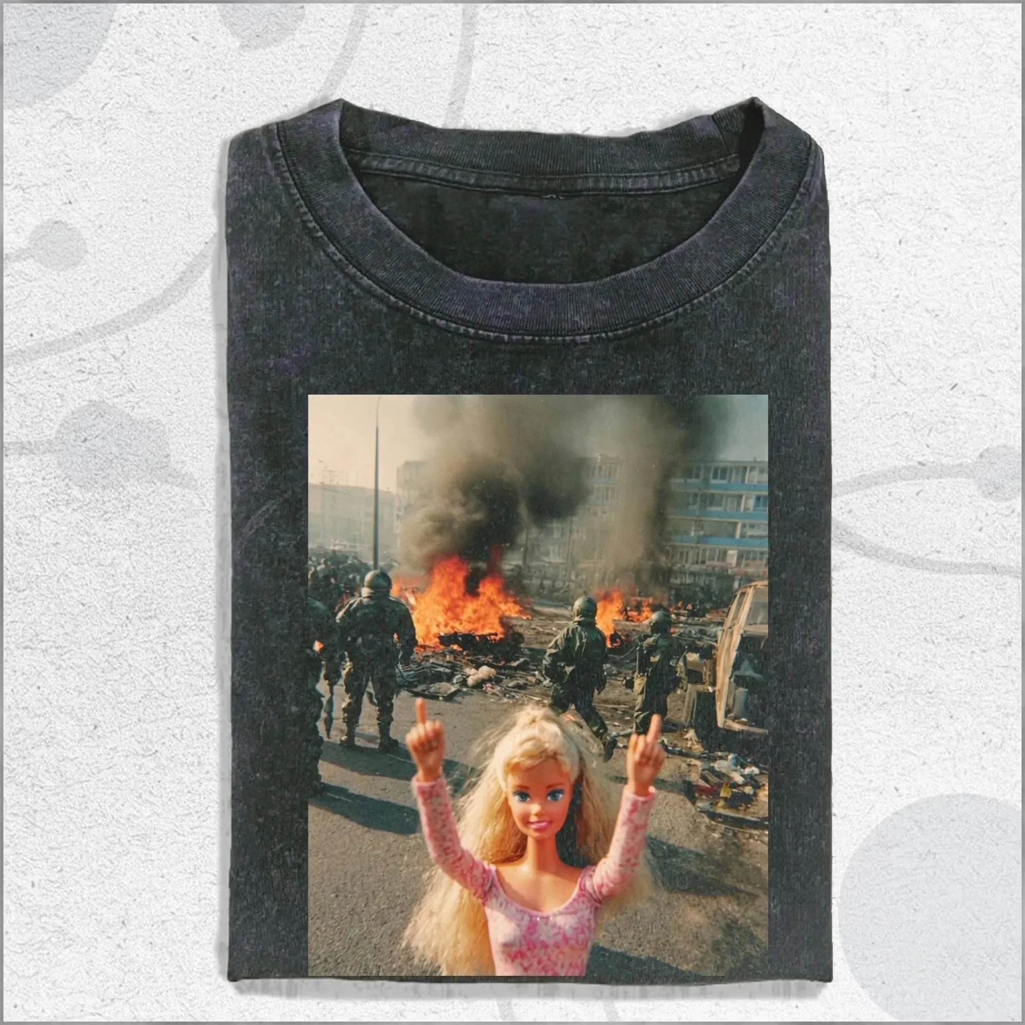 Retro Washed Curly Doll-like T-shirt Unsettling Doll Portrait Print Oversized T-shirt Pure Couple's Summer Shirt Graphic Tees