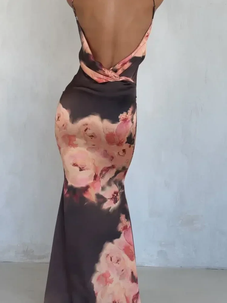 ربيع صيف جديد مطبوعة الساتان فستان بكتافة للمرأة موضة مثير عارية الذراعين سليم صالح فساتين جديدة الإناث حفلة سهرة الجلباب