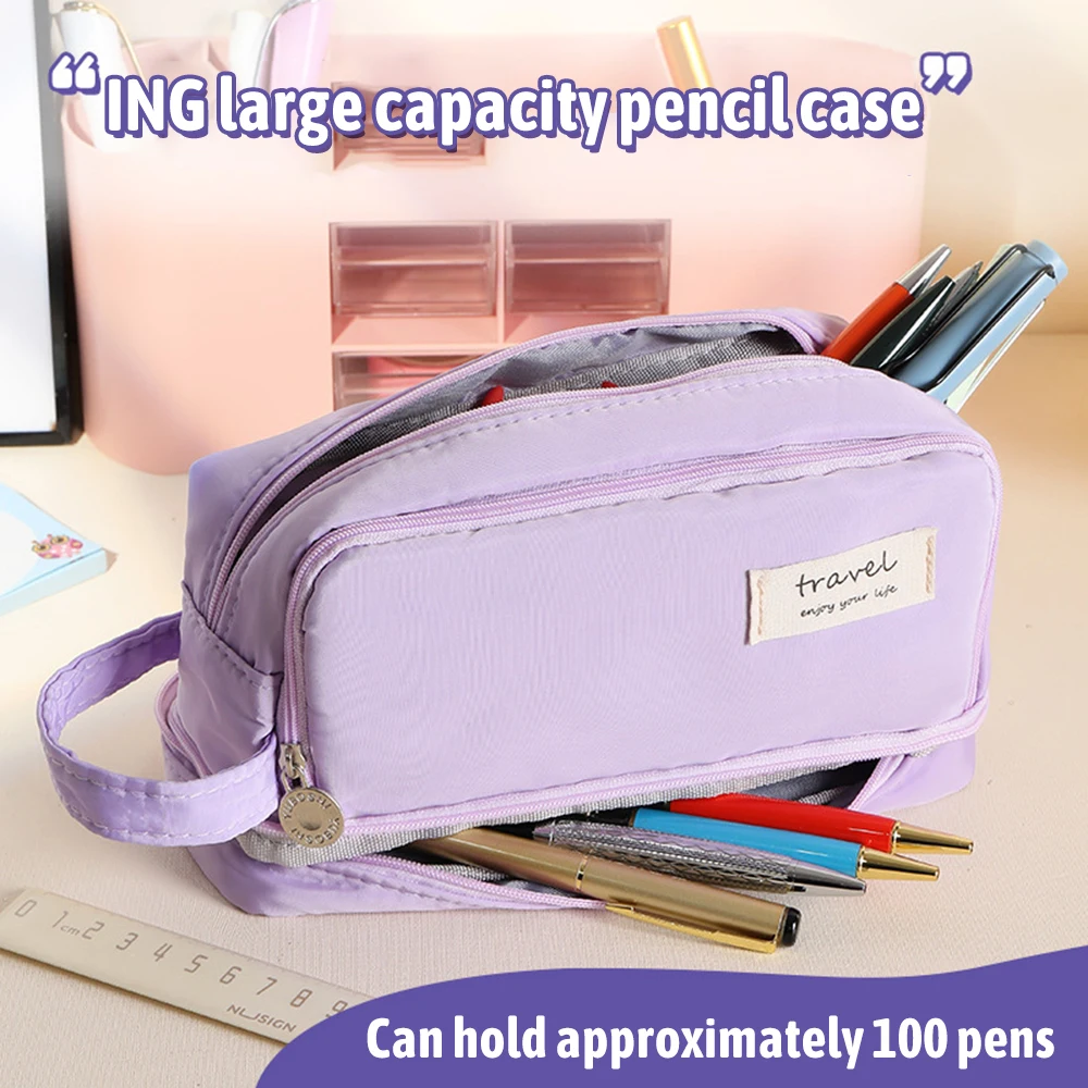 Multilayer Pencil Case Large Capacity Pen Bag Simple Multifunctional Pencil Pouch for Students School Office Stationery Supplies image 6
