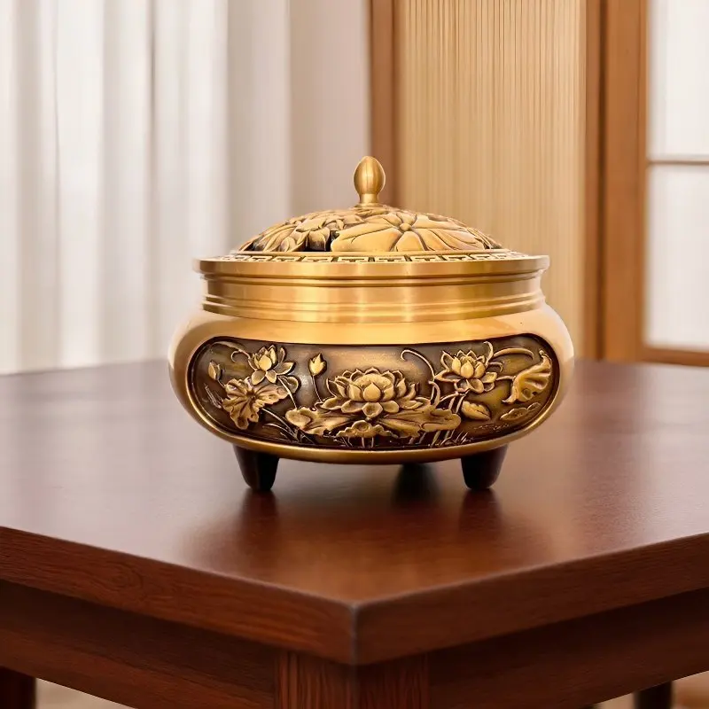 Extra-large brass home use, suitable for indoor Buddhist worship, three-legged incense burner, aromatherapy b