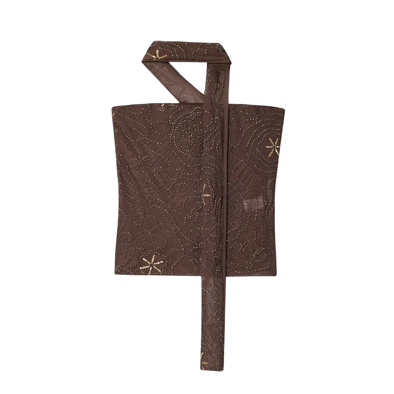 MUJER 2025 Perline Crop Top Donna con spalle scoperte Top a tubo Moda donna Canotta Top senza schienale per donna Estate Coquette Top femminile