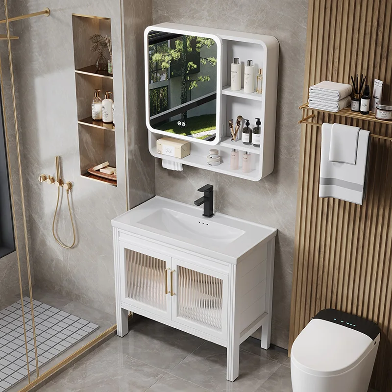 Idyllic space aluminum bathroom cabinet combination bathroom ultra-narrow washbasin floor-to-ceiling washbasin