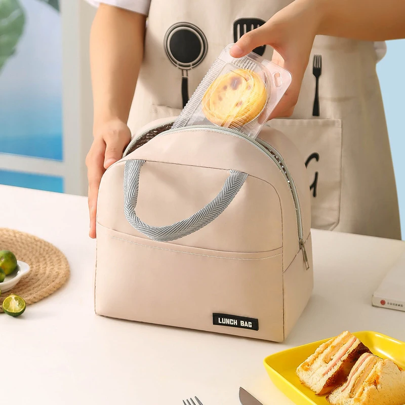 New Portable Insulated Bag Minimalist Gna New Solid Color Twill Thickened Lunch Lunchbox