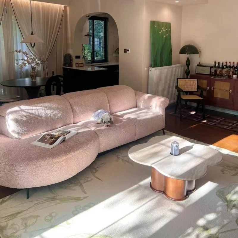

Italian minimalist fabric electric sofa small apartment living room straight row Internet celebrity cream wind curved Venice