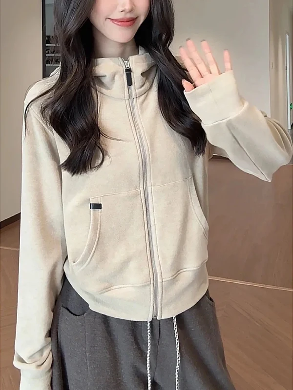 

Модная женская толстовка на молнии больших размеров в корейском стиле, повседневная универсальная верхняя одежда, красивая ретро-толстовка на молнии для полных женщин