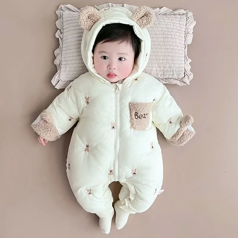 New Baby Onesie Winter Baby Plus Fleece Thickened Going Out Hareclothes Newborn Hugging Clothes 100 Days of New Year Clothes