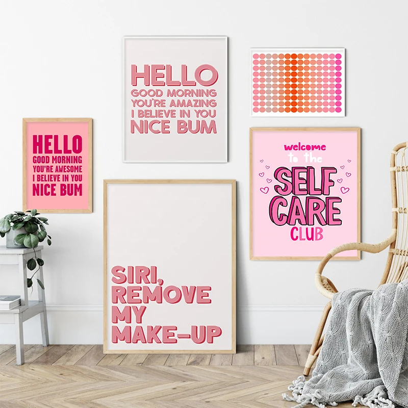 Modern Inspirational Girl Power Dot Self Care Wall Canvas Painting Funny Quote Art Poster Pink Makeup Prints Bedroom Home Decor